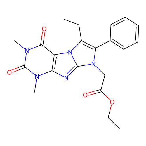 ethyl 2-(8-ethyl-2,4-dimethyl-1,3-dioxo-7-phenylpurino[7,8-a]imidazol-6-yl)acetate structure