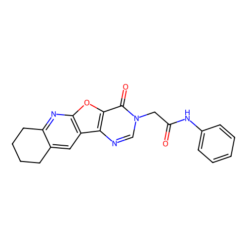 2-(4-oxo-7,8,9,10-tetrahydropyrimido[4',5':4,5]furo[2,3-b]quinolin-3(4H)-yl)-N-phenylacetamide structure