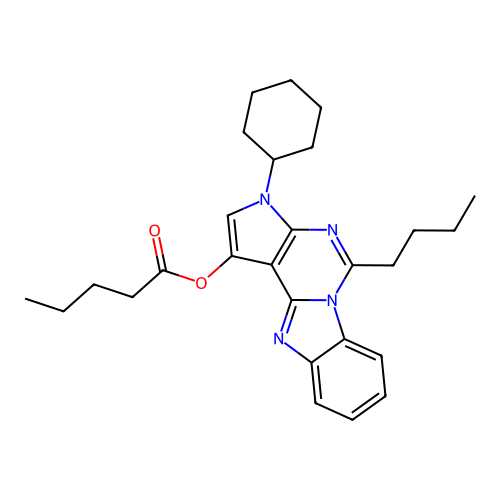 5-butyl-3-cyclohexyl-3H-benzo[4,5]imidazo[1,2-c]pyrrolo[3,2-e]pyrimidin-1-yl pentanoate structure