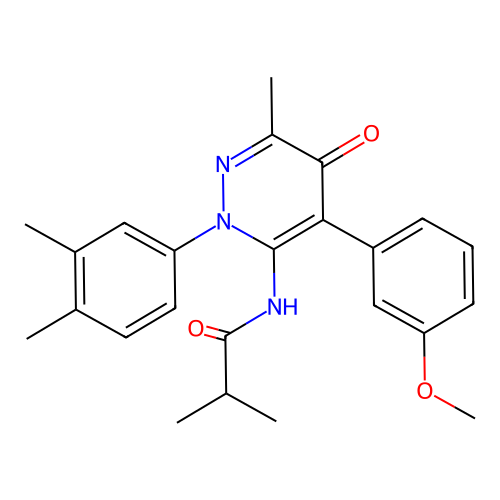 N-(2-(3,4-dimethylphenyl)-4-(3-methoxyphenyl)-6-methyl-5-oxo-2,5-dihydropyridazin-3-yl)isobutyramide structure