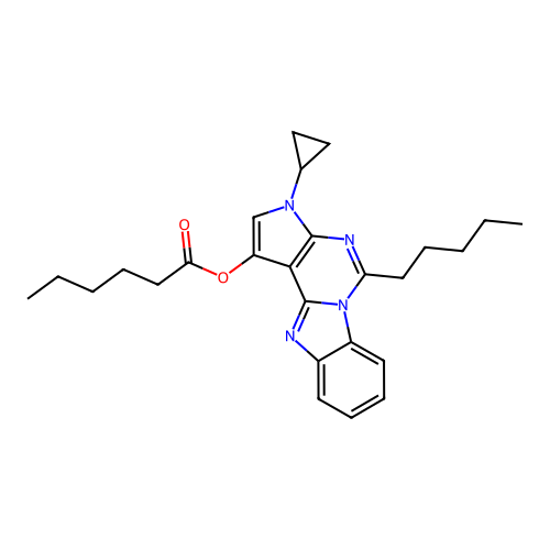 3-cyclopropyl-5-pentyl-3H-benzo[4,5]imidazo[1,2-c]pyrrolo[3,2-e]pyrimidin-1-yl hexanoate structure
