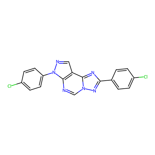 2,7-bis(4-chlorophenyl)-7H-pyrazolo[4,3-e][1,2,4]triazolo[1,5-c]pyrimidine structure