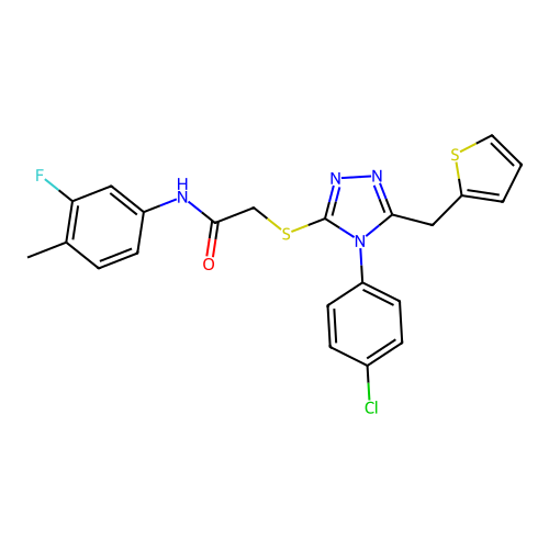 2-{[4-(4-chlorophenyl)-5-(thiophen-2-ylmethyl)-4H-1,2,4-triazol-3-yl]sulfanyl}-N-(3-fluoro-4-methylphenyl)acetamide structure