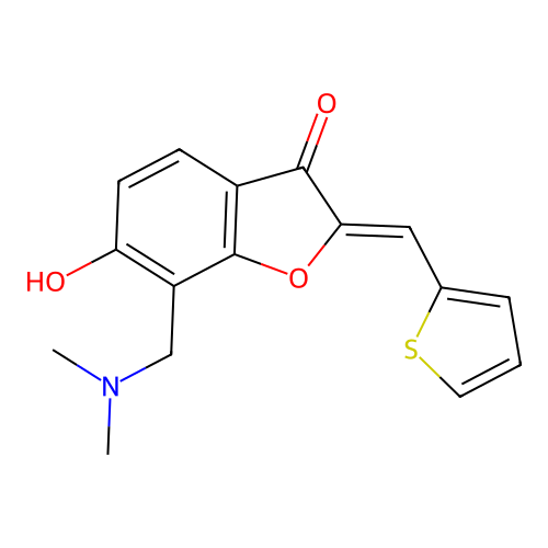 (Z)-7-((dimethylamino)methyl)-6-hydroxy-2-(thiophen-2-ylmethylene)benzofuran-3(2H)-one structure