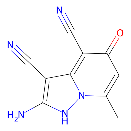 5-Hydroxy-2-imino-7-methyl-1,2-dihydropyrazolo(1,5-a)pyridine-3,4-dicarbonitrile structure