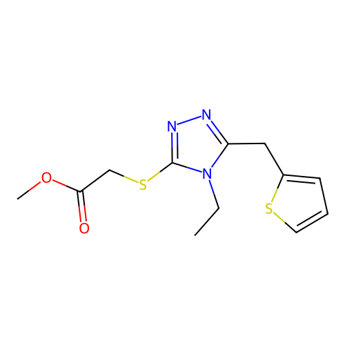 Methyl 2-[4-ethyl-5-(2-thienylmethyl)-1,2,4-triazol-3-ylthio]acetate structure