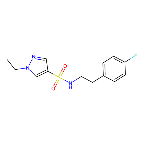 1-ethyl-N-[2-(4-fluorophenyl)ethyl]pyrazole-4-sulfonamide structure