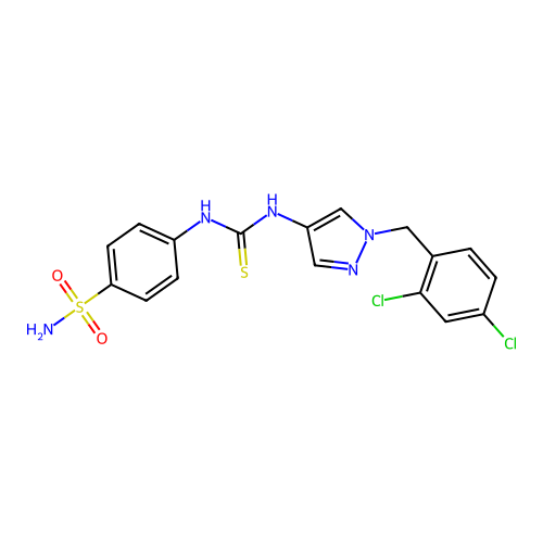 1-[1-[(2,4-Dichlorophenyl)methyl]pyrazol-4-yl]-3-(4-sulfamoylphenyl)thiourea structure
