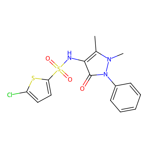 5-chloro-N-(1,5-dimethyl-3-oxo-2-phenylpyrazol-4-yl)thiophene-2-sulfonamide structure