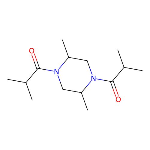 Piperazine, 2,5-dimethyl-1,4-bis(2-methyl-1-oxopropyl)- structure