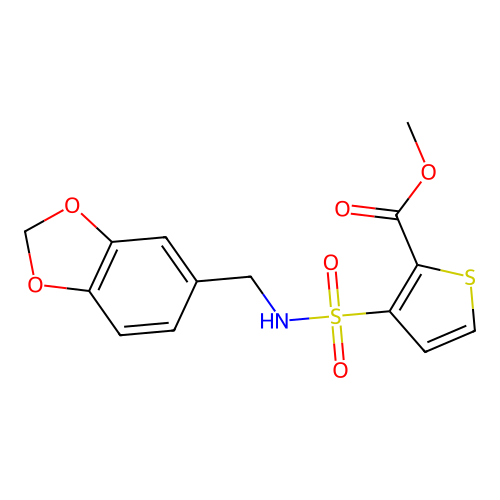 Methyl 3-(1,3-benzodioxol-5-ylmethylsulfamoyl)thiophene-2-carboxylate structure