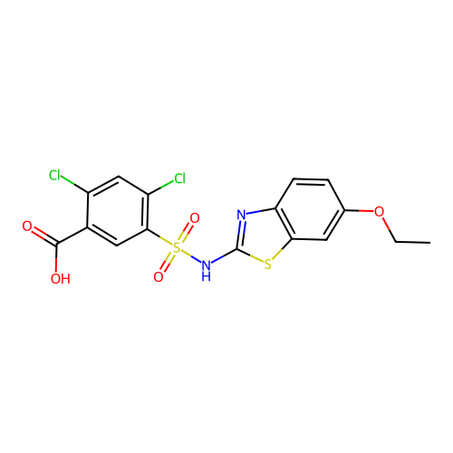 2,4-Dichloro-5-[(6-ethoxy-1,3-benzothiazol-2-yl)sulfamoyl]benzoic acid structure