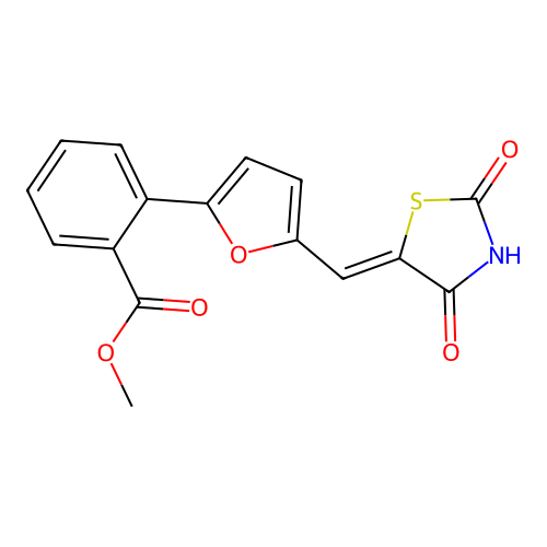 Methyl (Z)-2-(5-((2,4-dioxothiazolidin-5-ylidene)methyl)furan-2-yl)benzoate structure