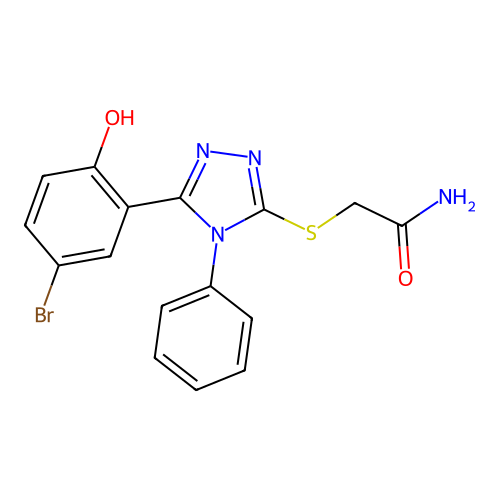 2-((5-(5-bromo-2-hydroxyphenyl)-4-phenyl-4H-1,2,4-triazol-3-yl)thio)acetamide structure