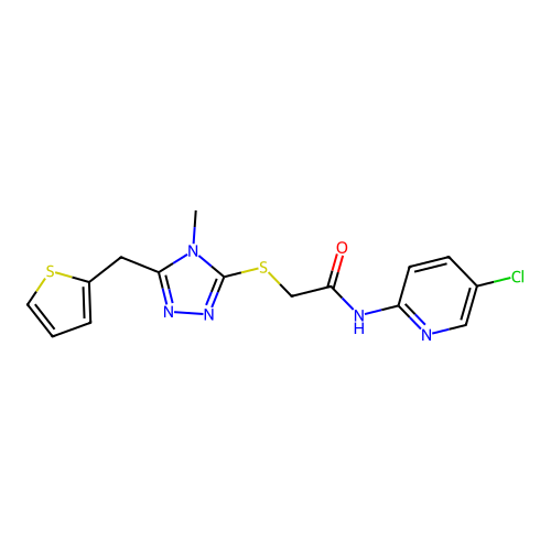 N-(5-chloropyridin-2-yl)-2-[[4-methyl-5-(thiophen-2-ylmethyl)-1,2,4-triazol-3-yl]sulfanyl]acetamide structure