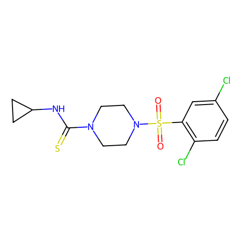 N-cyclopropyl-4-(2,5-dichlorophenyl)sulfonylpiperazine-1-carbothioamide structure