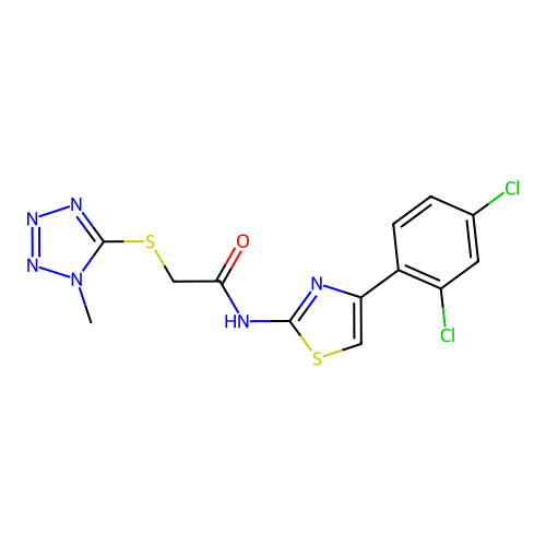 N-[4-(2,4-dichlorophenyl)-1,3-thiazol-2-yl]-2-(1-methyltetrazol-5-yl)sulfanylacetamide structure
