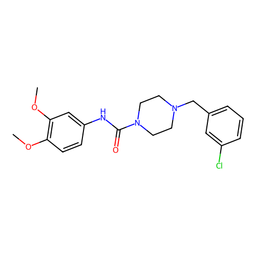 4-[(3-chlorophenyl)methyl]-N-(3,4-dimethoxyphenyl)piperazine-1-carboxamide structure