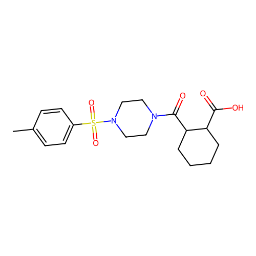 2-(4-tosylpiperazine-1-carbonyl)cyclohexanecarboxylic acid structure