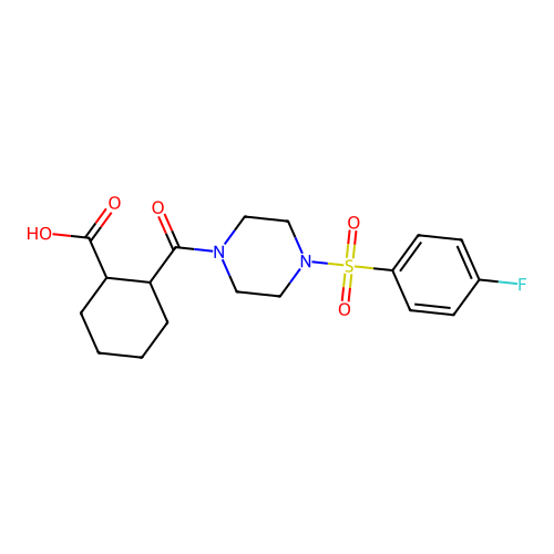 2-({4-[(4-fluorophenyl)sulfonyl]piperazin-1-yl}carbonyl)cyclohexanecarboxylic acid structure