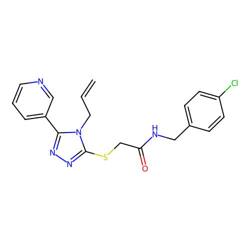 N-[(4-chlorophenyl)methyl]-2-[(4-prop-2-enyl-5-pyridin-3-yl-1,2,4-triazol-3-yl)sulfanyl]acetamide structure