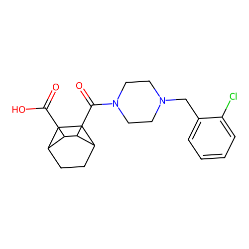 2-[4-[(2-chlorophenyl)methyl]piperazine-1-carbonyl]bicyclo[2.2.2]octane-3-carboxylic acid structure