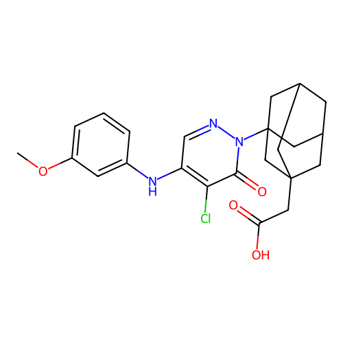 (3-{5-chloro-4-[(3-methoxyphenyl)amino]-6-oxopyridazin-1(6H)-yl}tricyclo[3.3.1.1~3,7~]dec-1-yl)acetic acid structure