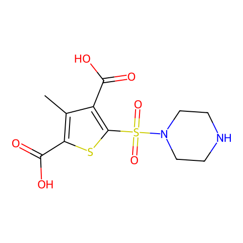 3-Methyl-5-(piperazine-1-sulfonyl)thiophene-2,4-dicarboxylic acid structure