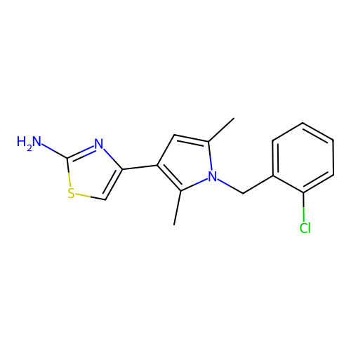 4-{1-[(2-chlorophenyl)methyl]-2,5-dimethyl-1H-pyrrol-3-yl}-1,3-thiazol-2-amine structure