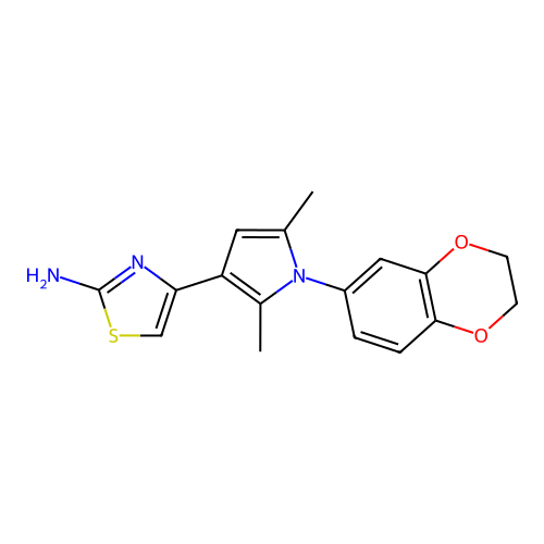 4-[1-(2,3-Dihydro-1,4-benzodioxin-6-yl)-2,5-dimethyl-1H-pyrrol-3-yl]-1,3-thiazol-2-amine structure