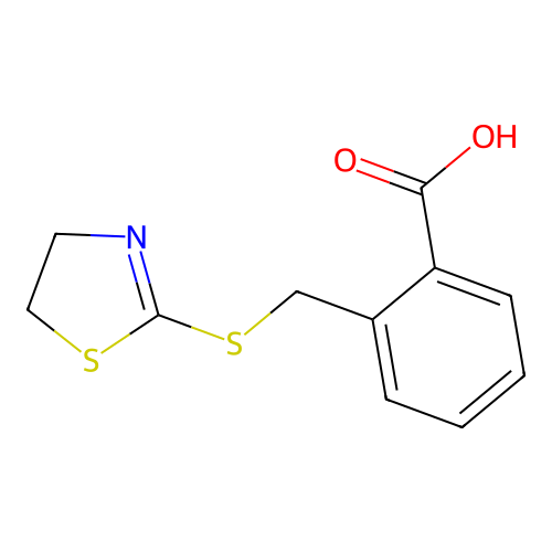 2-[[(4,5-Dihydro-2-thiazolyl)thio]methyl]benzoic acid structure