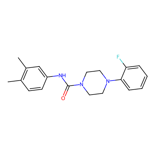 N-(3,4-dimethylphenyl)-4-(2-fluorophenyl)piperazine-1-carboxamide structure