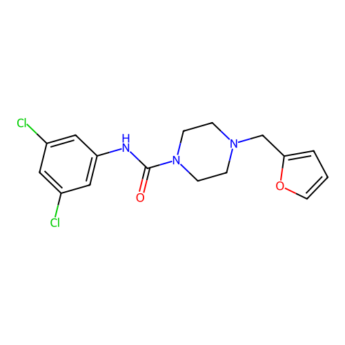 N-(3,5-dichlorophenyl)-4-(furan-2-ylmethyl)piperazine-1-carboxamide structure