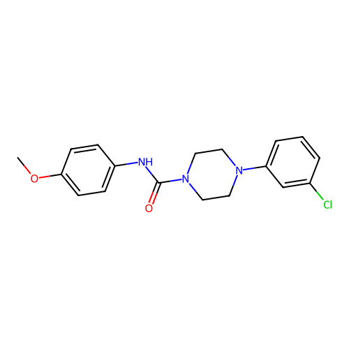 4-(3-chlorophenyl)-N-(4-methoxyphenyl)piperazine-1-carboxamide structure