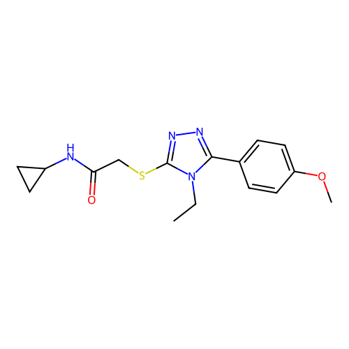 N-cyclopropyl-2-[[4-ethyl-5-(4-methoxyphenyl)-1,2,4-triazol-3-yl]sulfanyl]acetamide structure