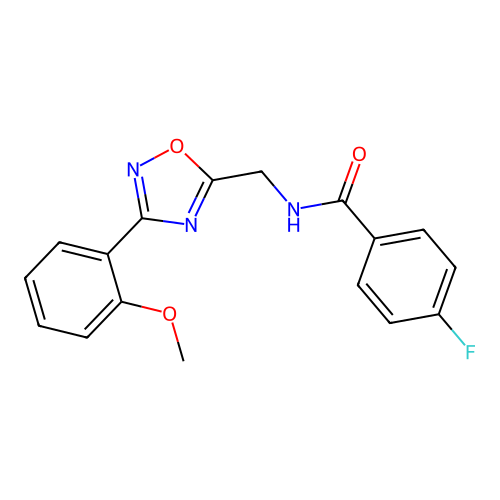 4-fluoro-N-((3-(2-methoxyphenyl)-1,2,4-oxadiazol-5-yl)methyl)benzamide structure