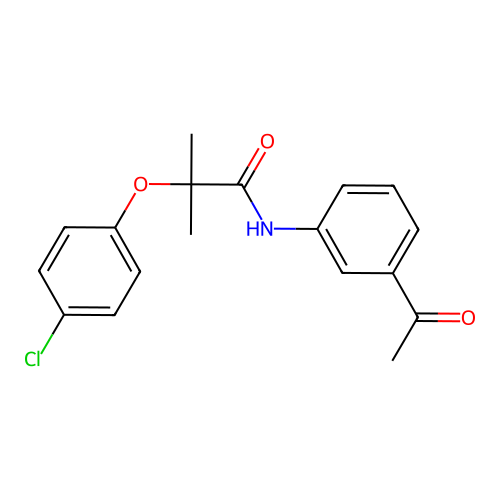 N-(3-acetylphenyl)-2-(4-chlorophenoxy)-2-methylpropanamide structure