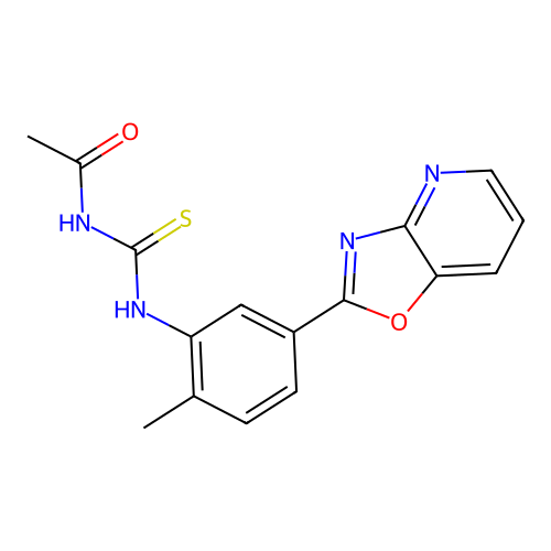 N-[[2-methyl-5-([1,3]oxazolo[4,5-b]pyridin-2-yl)phenyl]carbamothioyl]acetamide structure