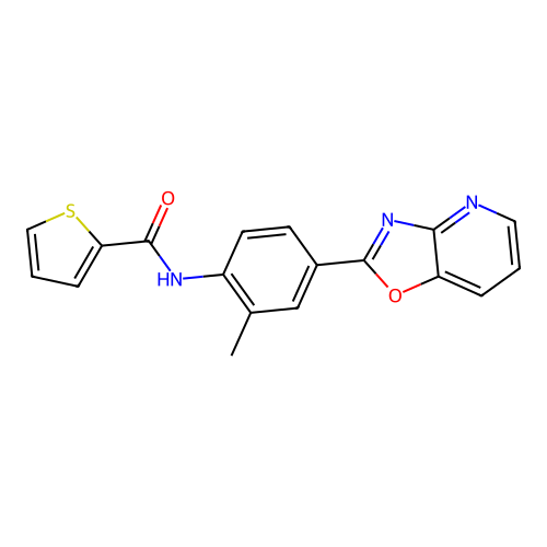 N-[2-methyl-4-([1,3]oxazolo[4,5-b]pyridin-2-yl)phenyl]thiophene-2-carboxamide structure