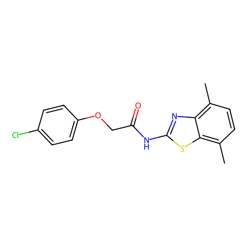 2-(4-chlorophenoxy)-N-(4,7-dimethyl-1,3-benzothiazol-2-yl)acetamide structure