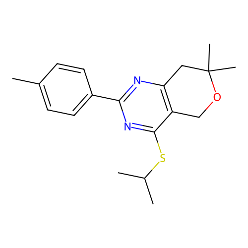 4-(isopropylthio)-7,7-dimethyl-2-(p-tolyl)-7,8-dihydro-5H-pyrano[4,3-d]pyrimidine structure