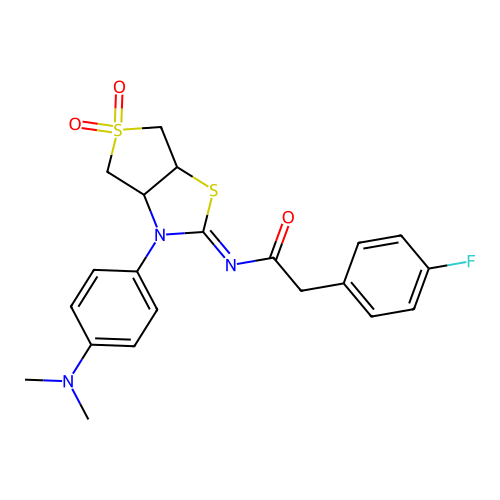 N-[(2E)-3-[4-(dimethylamino)phenyl]-5,5-dioxidotetrahydrothieno[3,4-d][1,3]thiazol-2(3H)-ylidene]-2-(4-fluorophenyl)acetamide structure