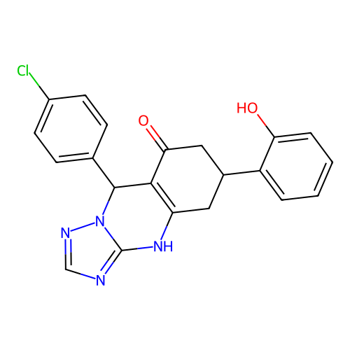 9-(4-chlorophenyl)-6-(2-hydroxyphenyl)-5,6,7,9-tetrahydro-[1,2,4]triazolo[5,1-b]quinazolin-8(4H)-one structure
