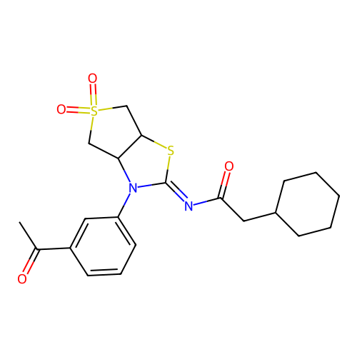 (Z)-N-(3-(3-acetylphenyl)-5,5-dioxidotetrahydrothieno[3,4-d]thiazol-2(3H)-ylidene)-2-cyclohexylacetamide structure
