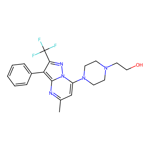 2-(4-(5-methyl-3-phenyl-2-(trifluoromethyl)pyrazolo[1,5-a]pyrimidin-7-yl)piperazin-1-yl)ethanol structure