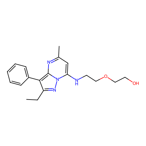 2-(2-((2-ethyl-5-methyl-3-phenylpyrazolo[1,5-a]pyrimidin-7-yl)amino)ethoxy)ethanol structure