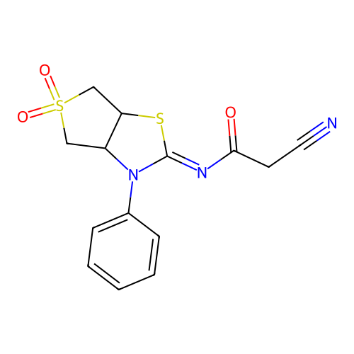 (Z)-2-cyano-N-(5,5-dioxido-3-phenyltetrahydrothieno[3,4-d]thiazol-2(3H)-ylidene)acetamide structure