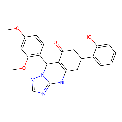 9-(2,4-dimethoxyphenyl)-6-(2-hydroxyphenyl)-5,6,7,9-tetrahydro-[1,2,4]triazolo[5,1-b]quinazolin-8(4H)-one structure