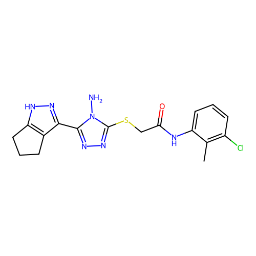 2-((4-amino-5-(1,4,5,6-tetrahydrocyclopenta[c]pyrazol-3-yl)-4H-1,2,4-triazol-3-yl)thio)-N-(3-chloro-2-methylphenyl)acetamide structure