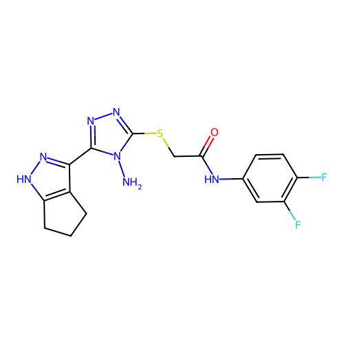 2-((4-amino-5-(1,4,5,6-tetrahydrocyclopenta[c]pyrazol-3-yl)-4H-1,2,4-triazol-3-yl)thio)-N-(3,4-difluorophenyl)acetamide structure